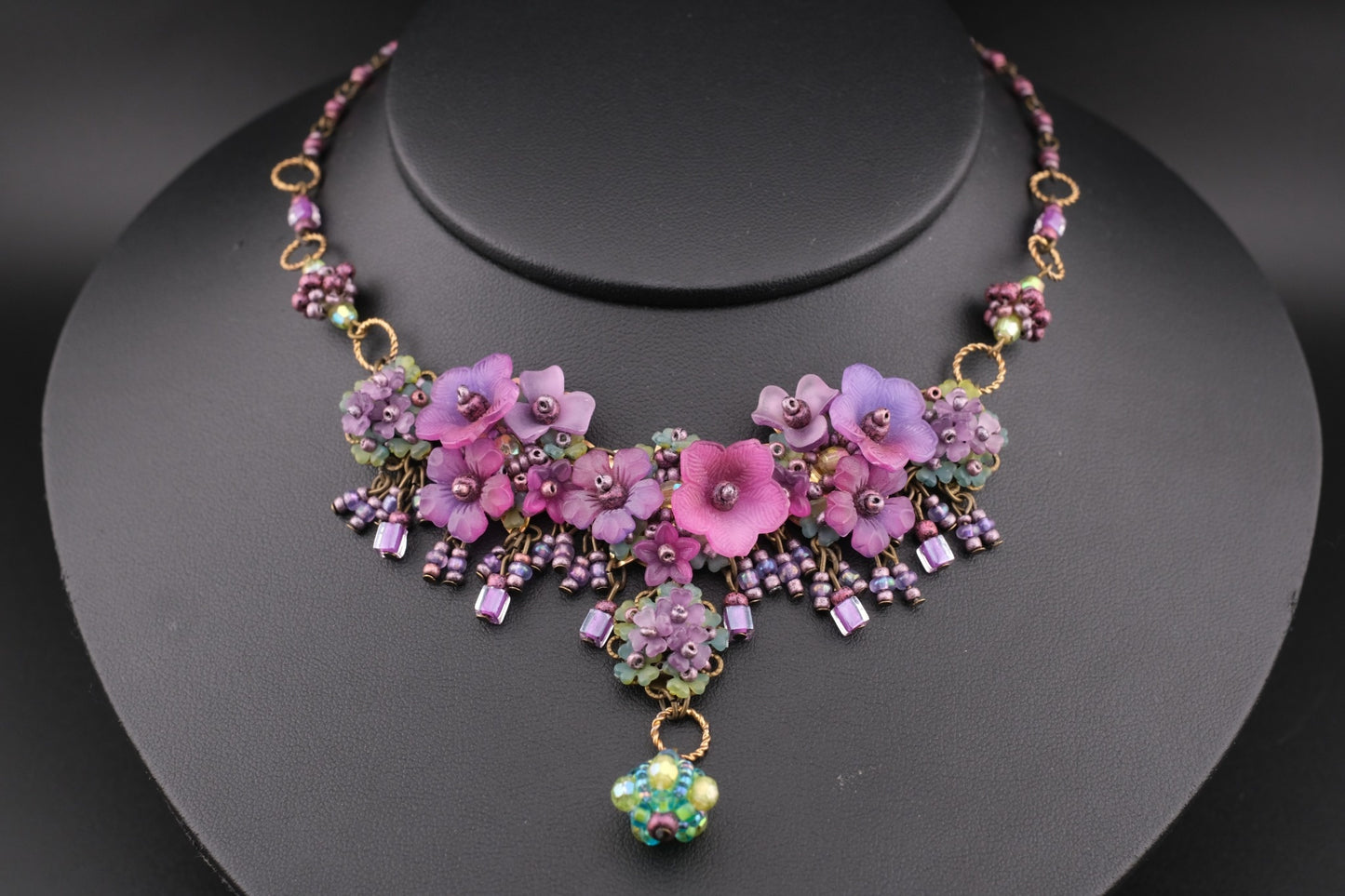Colleen Toland Vintage Floral Necklace – Purple Pink Garden Statement