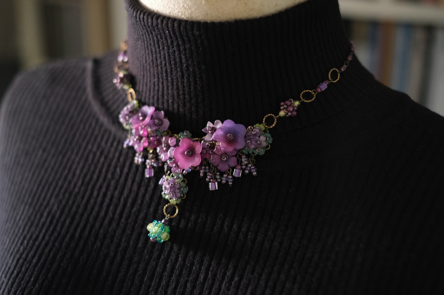 Colleen Toland Vintage Floral Necklace – Purple Pink Garden Statement