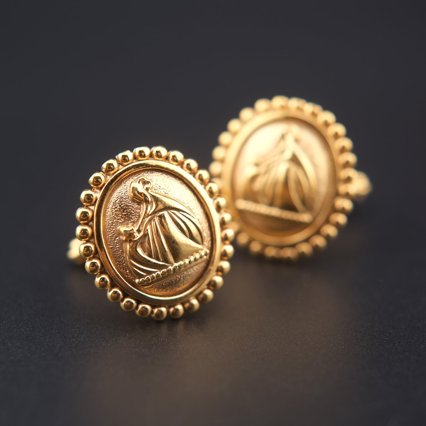 Vintage Lanvin Gold-Tone Oval Cufflinks – Embossed Mother and Daughter logo Design
