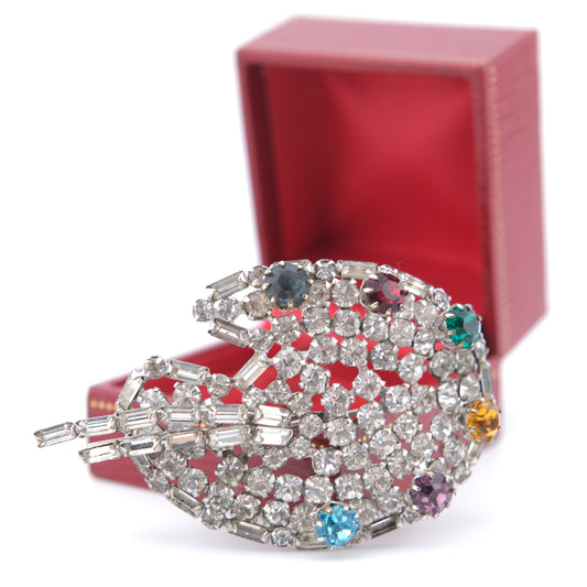 Vintage Artist Palette Brooch – Silver-Tone with Multicolor Rhinestones