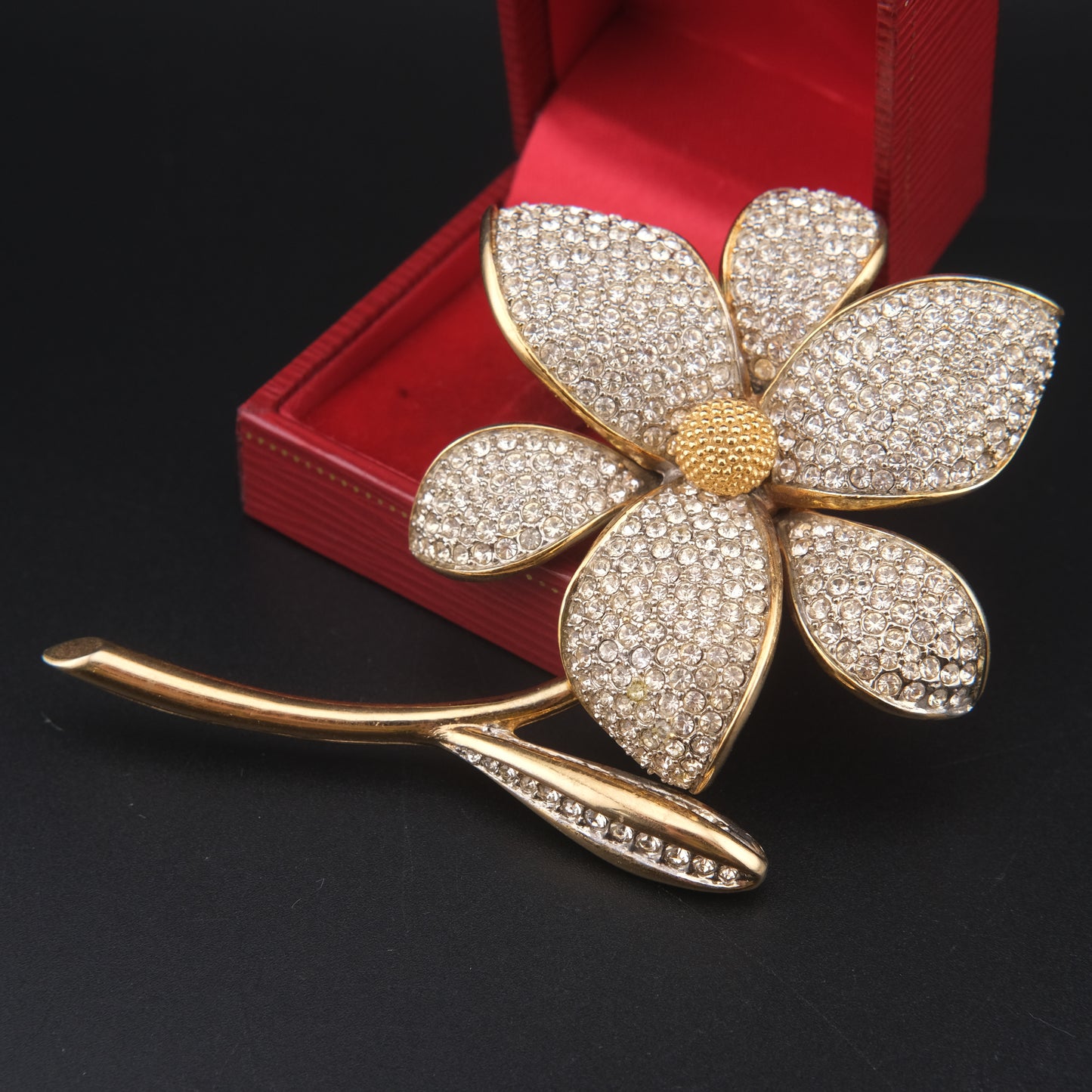 Vintage Nettie Rosenstein Pave Crystal Flower Brooch