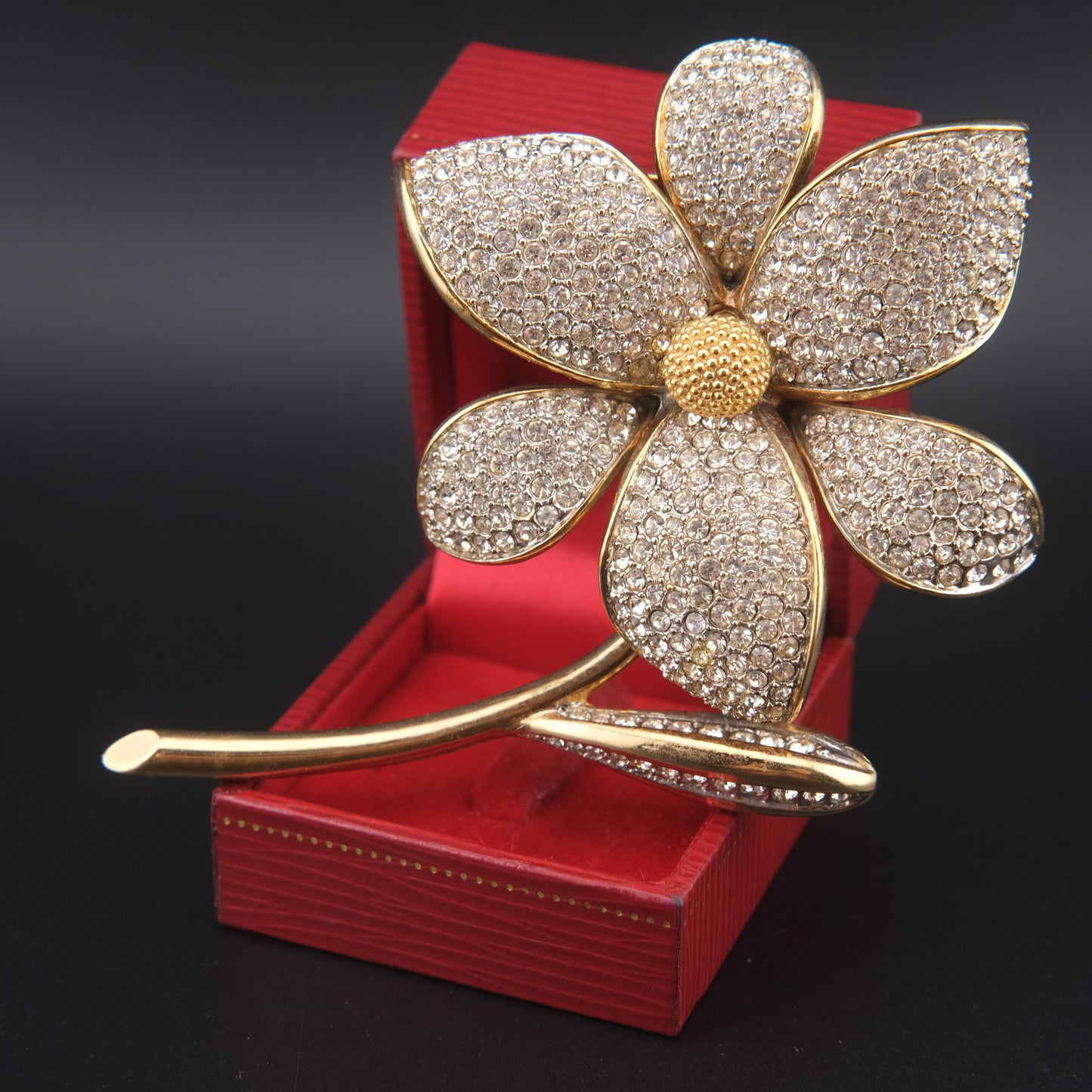 Vintage Nettie Rosenstein Pave Crystal Flower Brooch