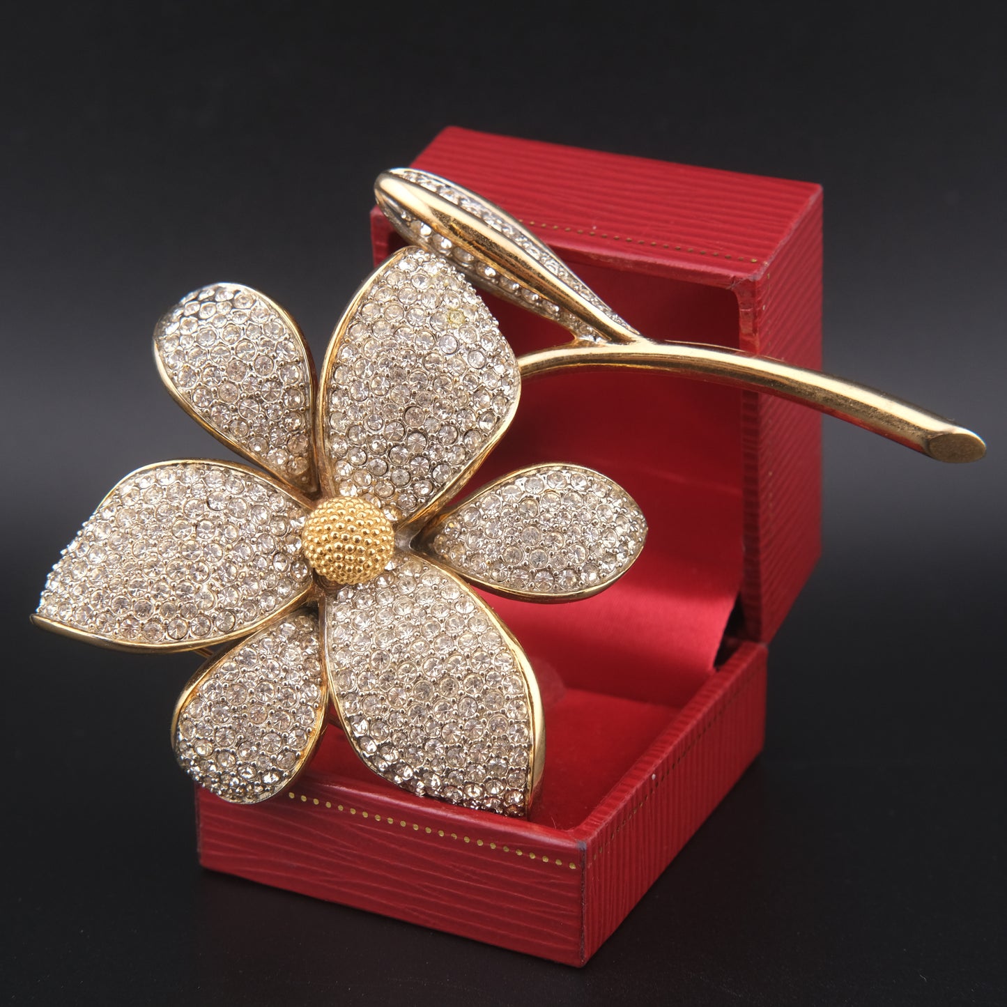 Vintage Nettie Rosenstein Pave Crystal Flower Brooch