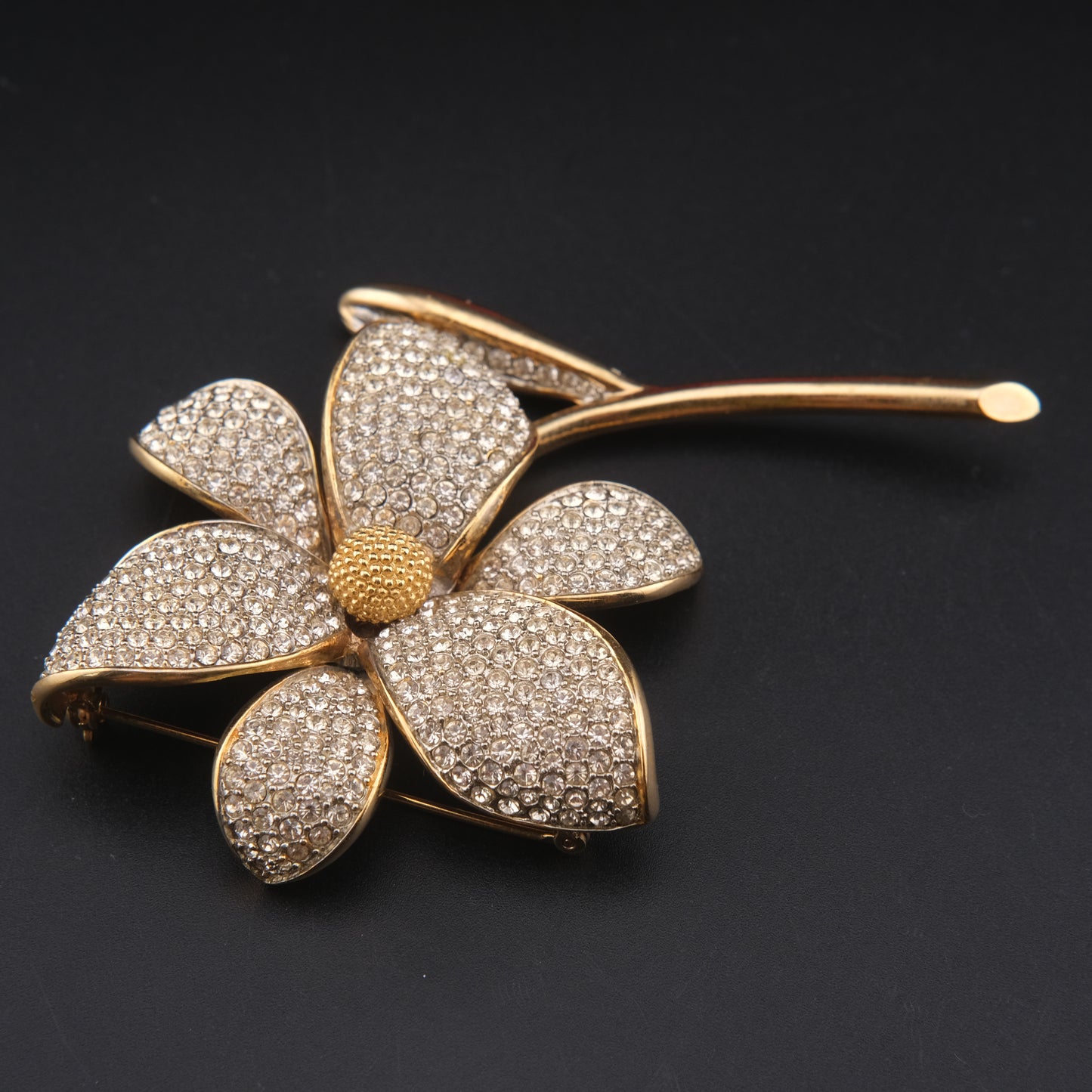 Vintage Nettie Rosenstein Pave Crystal Flower Brooch