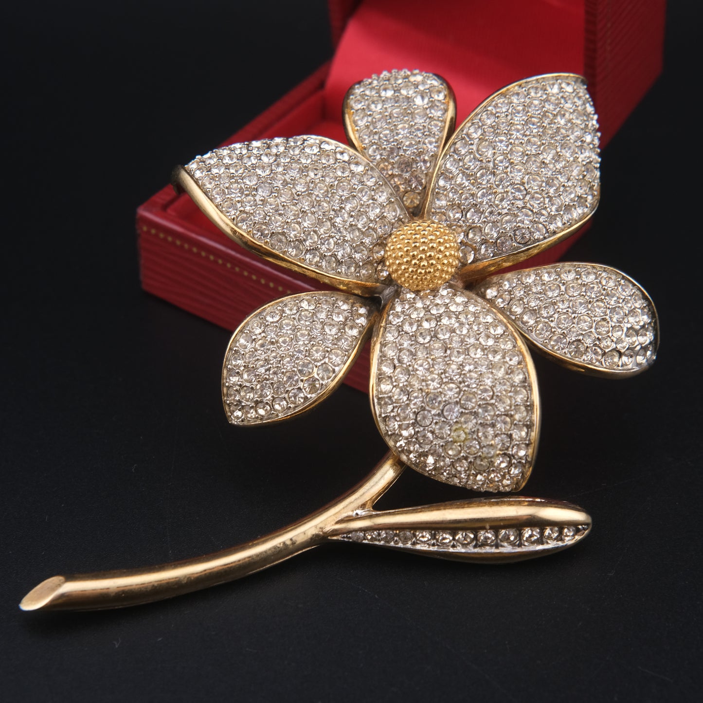 Vintage Nettie Rosenstein Pave Crystal Flower Brooch