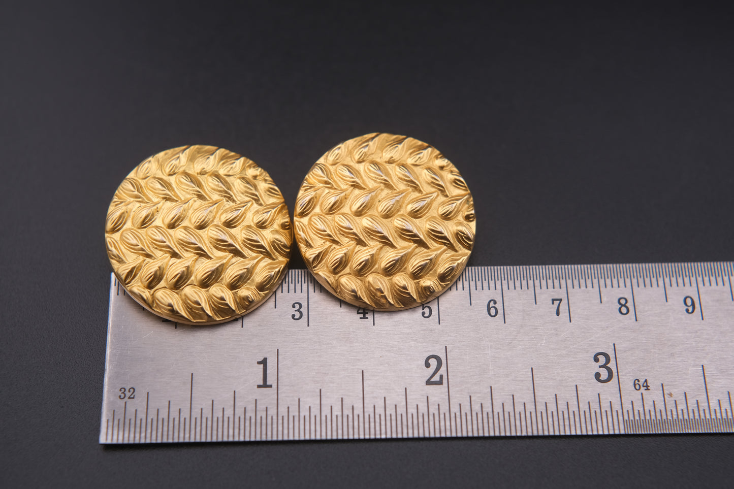 Vintage Kenzo Paris Clip-On Earrings – Textured Round Gold-Tone Statement Design
