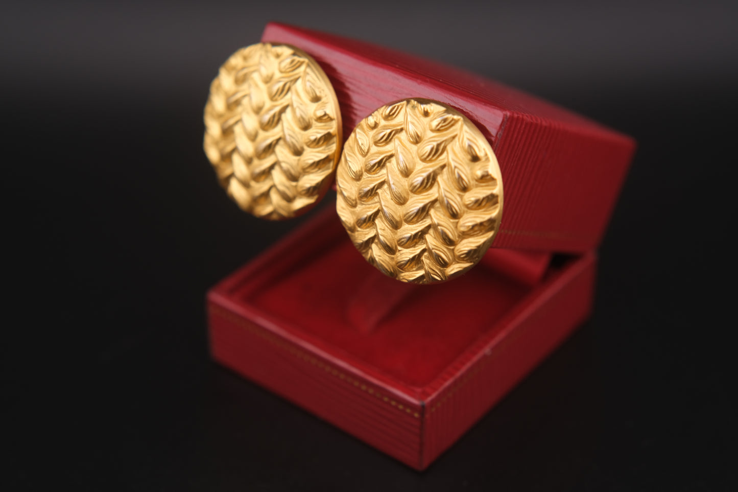 Vintage Kenzo Paris Clip-On Earrings – Textured Round Gold-Tone Statement Design