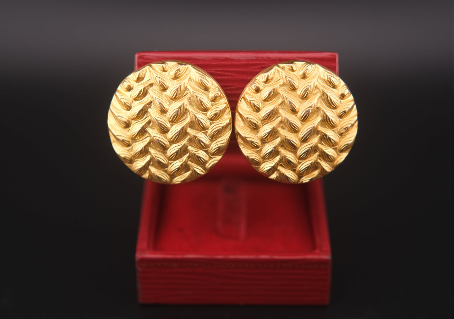 Vintage Kenzo Paris Clip-On Earrings – Textured Round Gold-Tone Statement Design