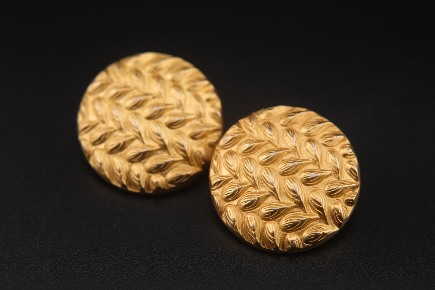 Vintage Kenzo Paris Clip-On Earrings – Textured Round Gold-Tone Statement Design