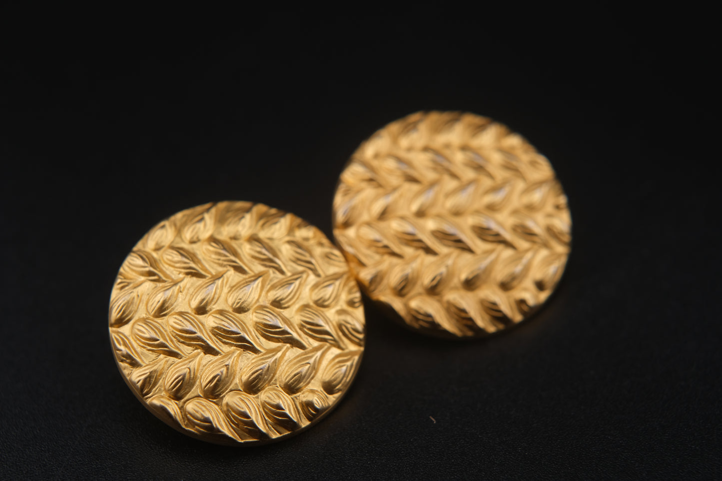 Vintage Kenzo Paris Clip-On Earrings – Textured Round Gold-Tone Statement Design