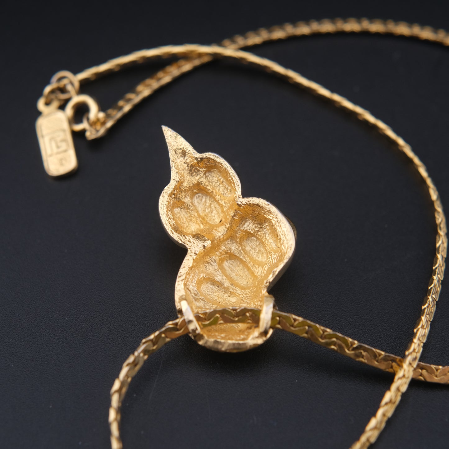 Vintage Pierre Balmain Pendant Necklace – Gold-Tone Sculptural Medallion | 16" Chain