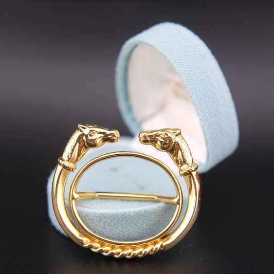 Vintage Malka Paris Horse Head Scarf Ring – Gold-Tone, Made in France