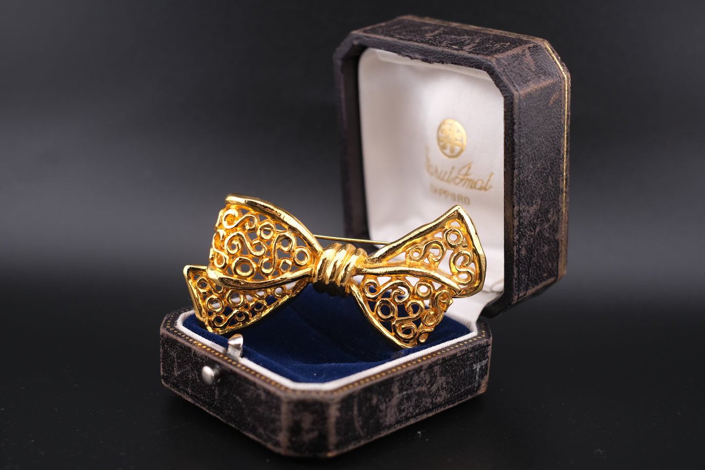 Vintage Rykiel Gold-Tone Filigree Bow Brooch – 1980s French Designer Jewelry
