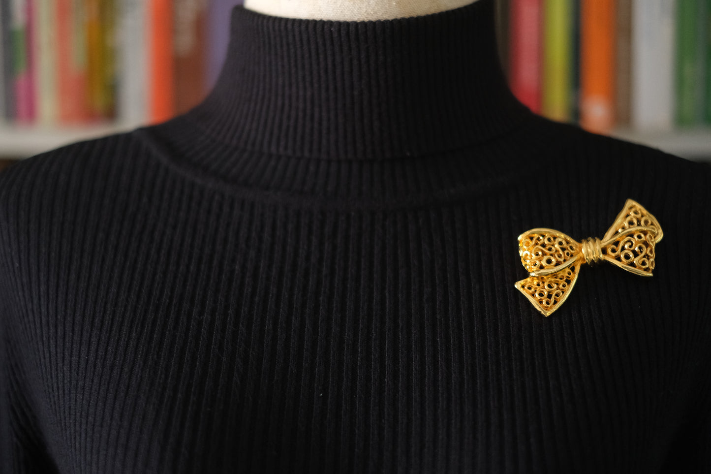 Vintage Rykiel Gold-Tone Filigree Bow Brooch – 1980s French Designer Jewelry