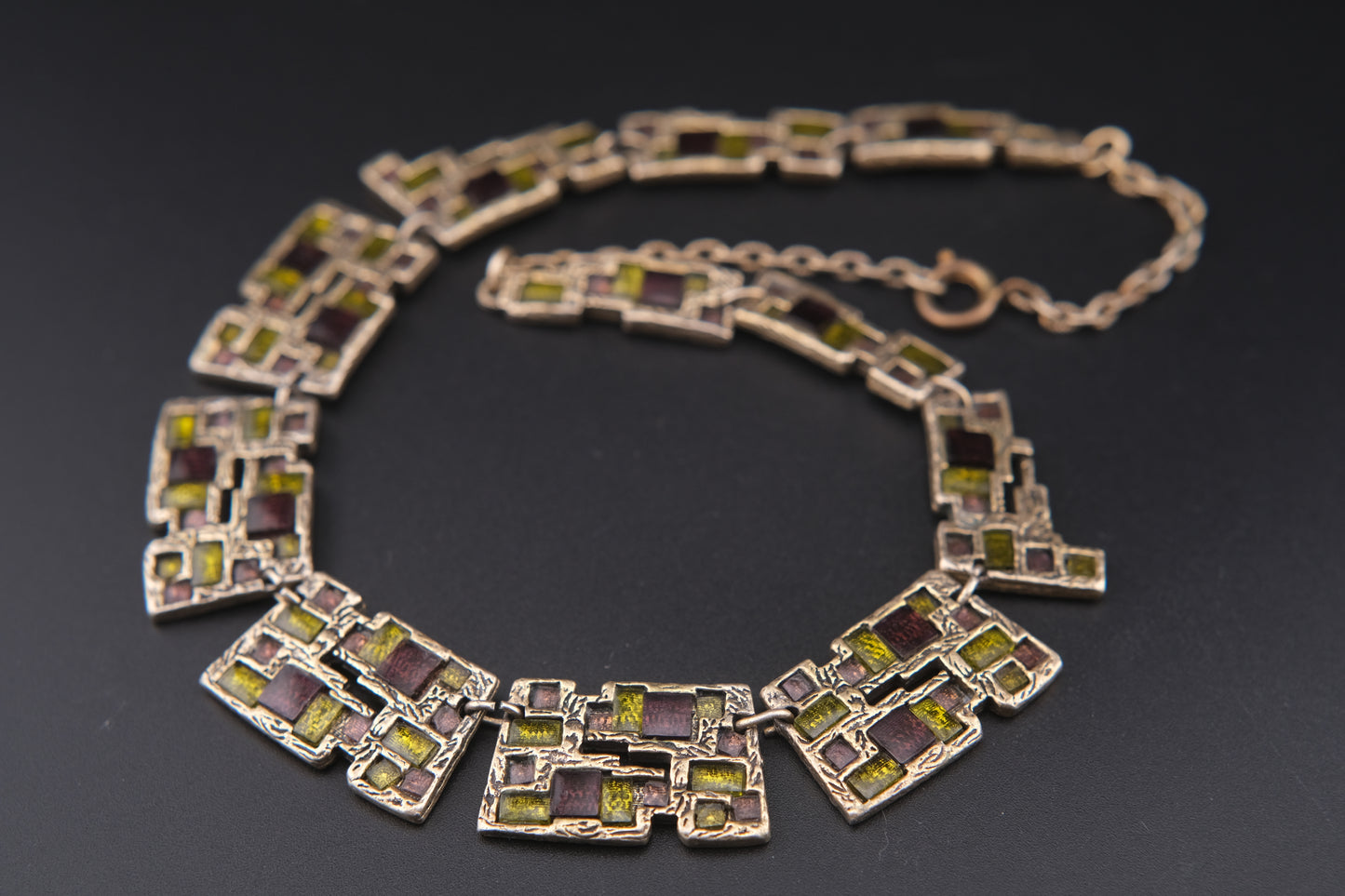 Modernist Vintage Miracle Glass Mosaic Necklace – Made in Britain, 1960s