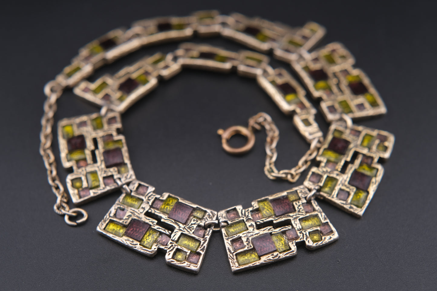 Modernist Vintage Miracle Glass Mosaic Necklace – Made in Britain, 1960s