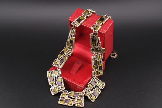 Modernist Vintage Miracle Glass Mosaic Necklace – Made in Britain, 1960s
