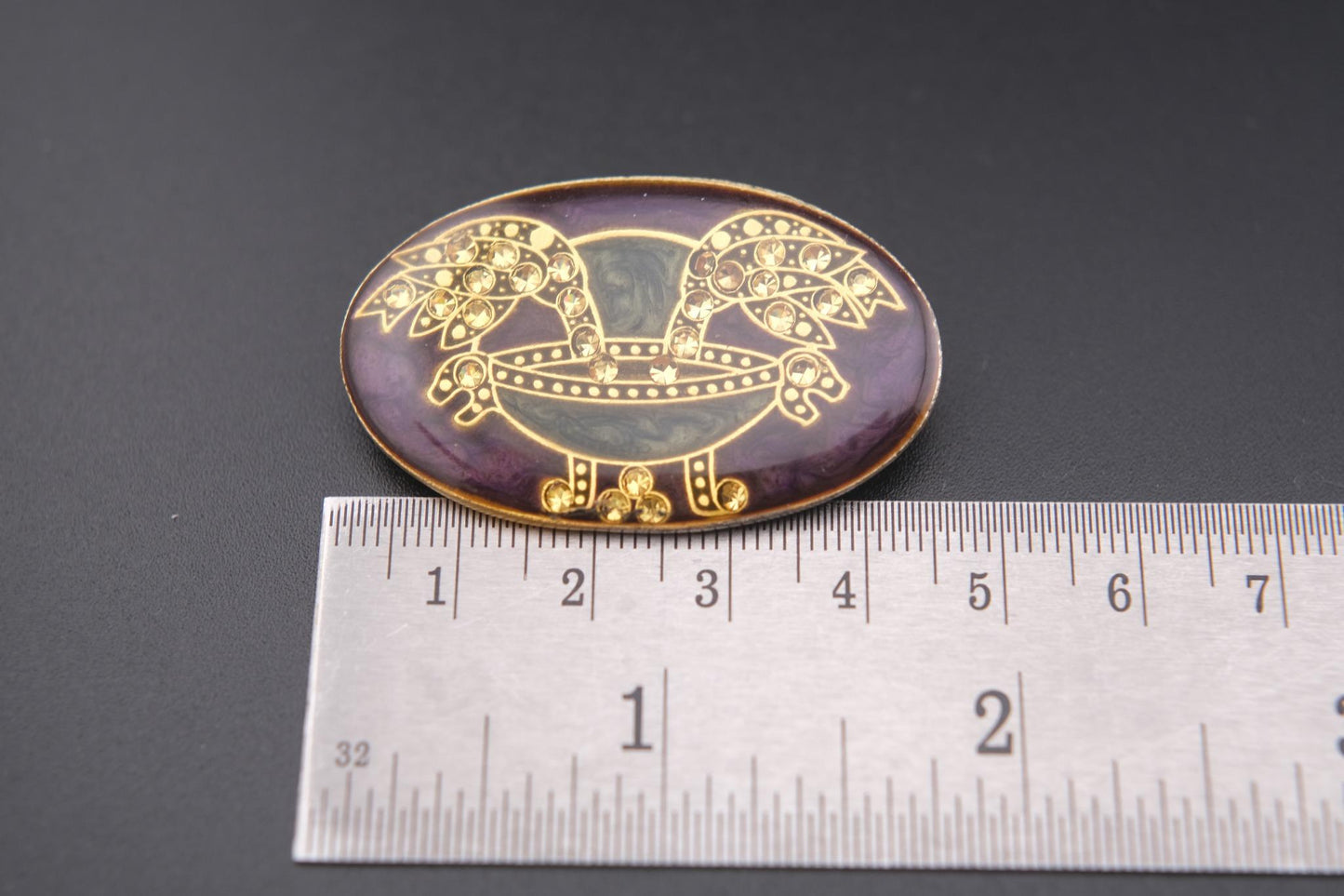 Vintage Art Deco-Style Enamel & Rhinestone Oval Brooch
