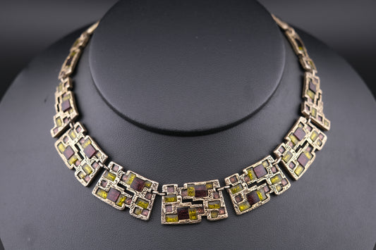 Modernist Vintage Miracle Glass Mosaic Necklace – Made in Britain, 1960s