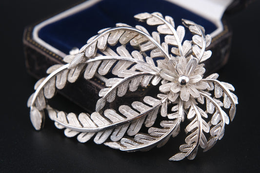 Vintage Crown Trifari Silver-Tone Leaf Spray Brooch