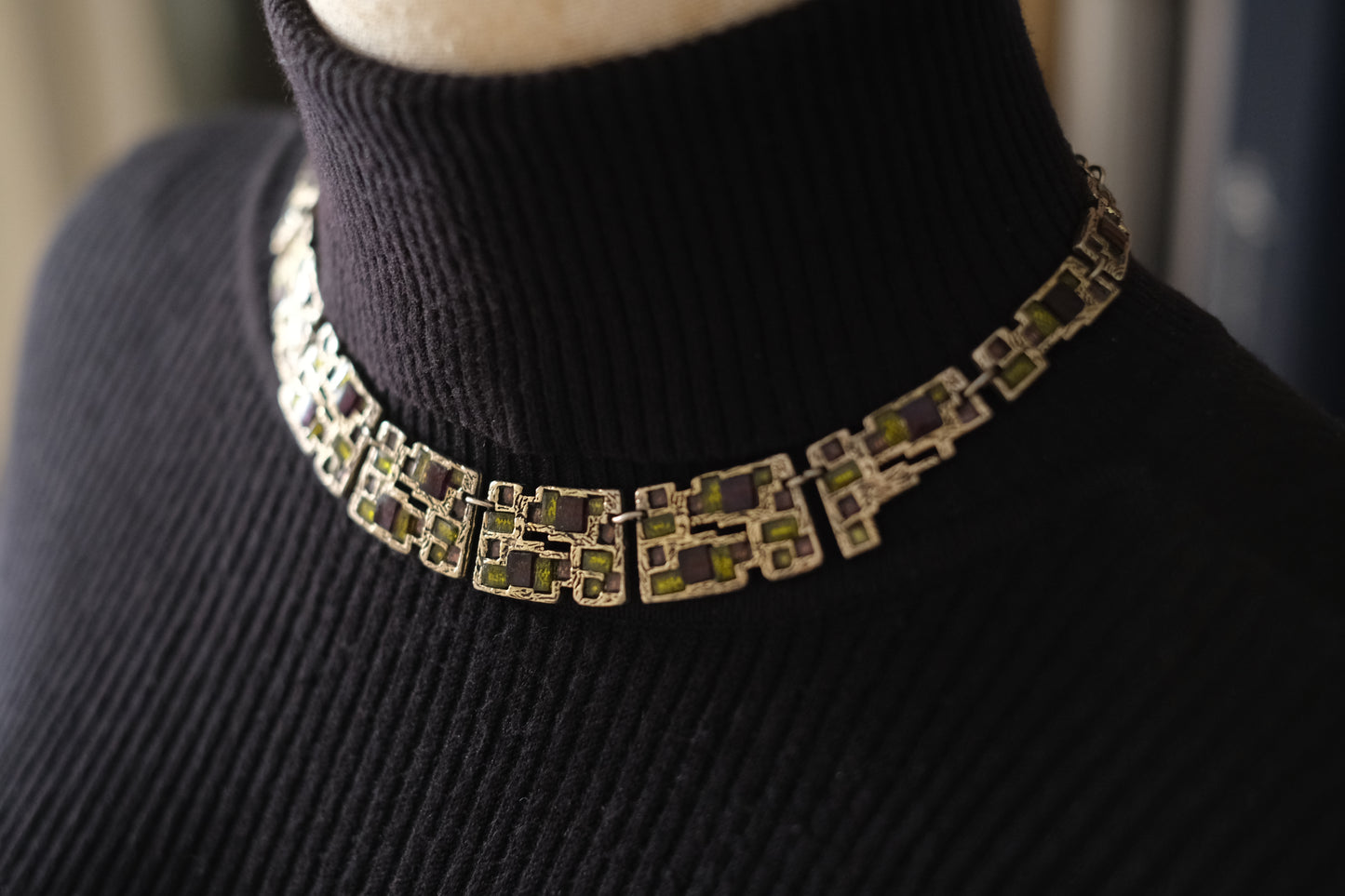Modernist Vintage Miracle Glass Mosaic Necklace – Made in Britain, 1960s