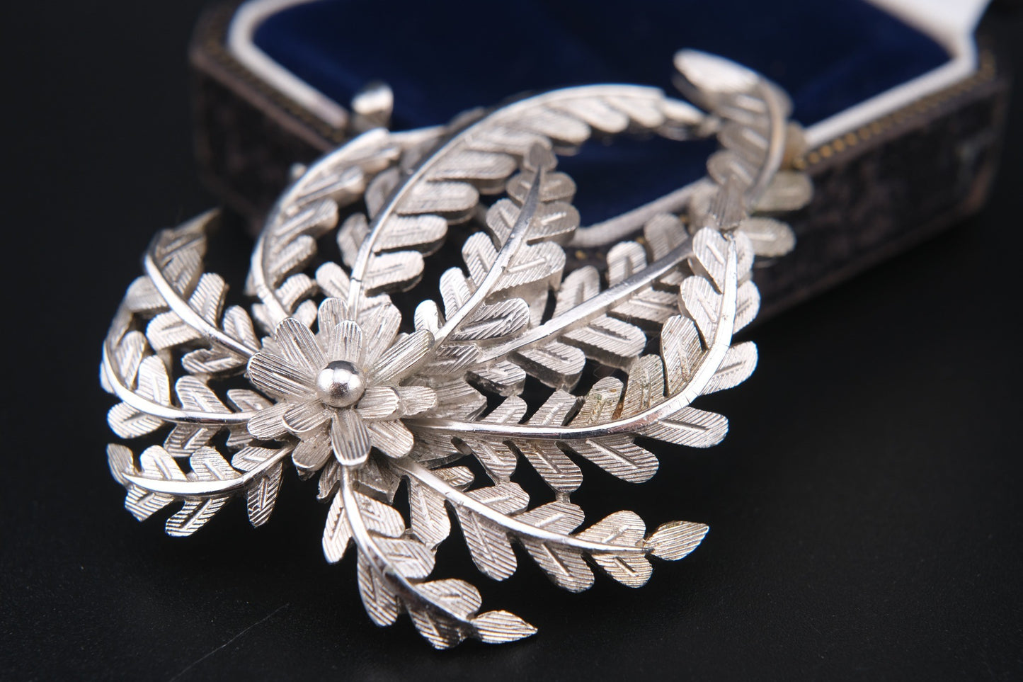 Vintage Crown Trifari Silver-Tone Leaf Spray Brooch
