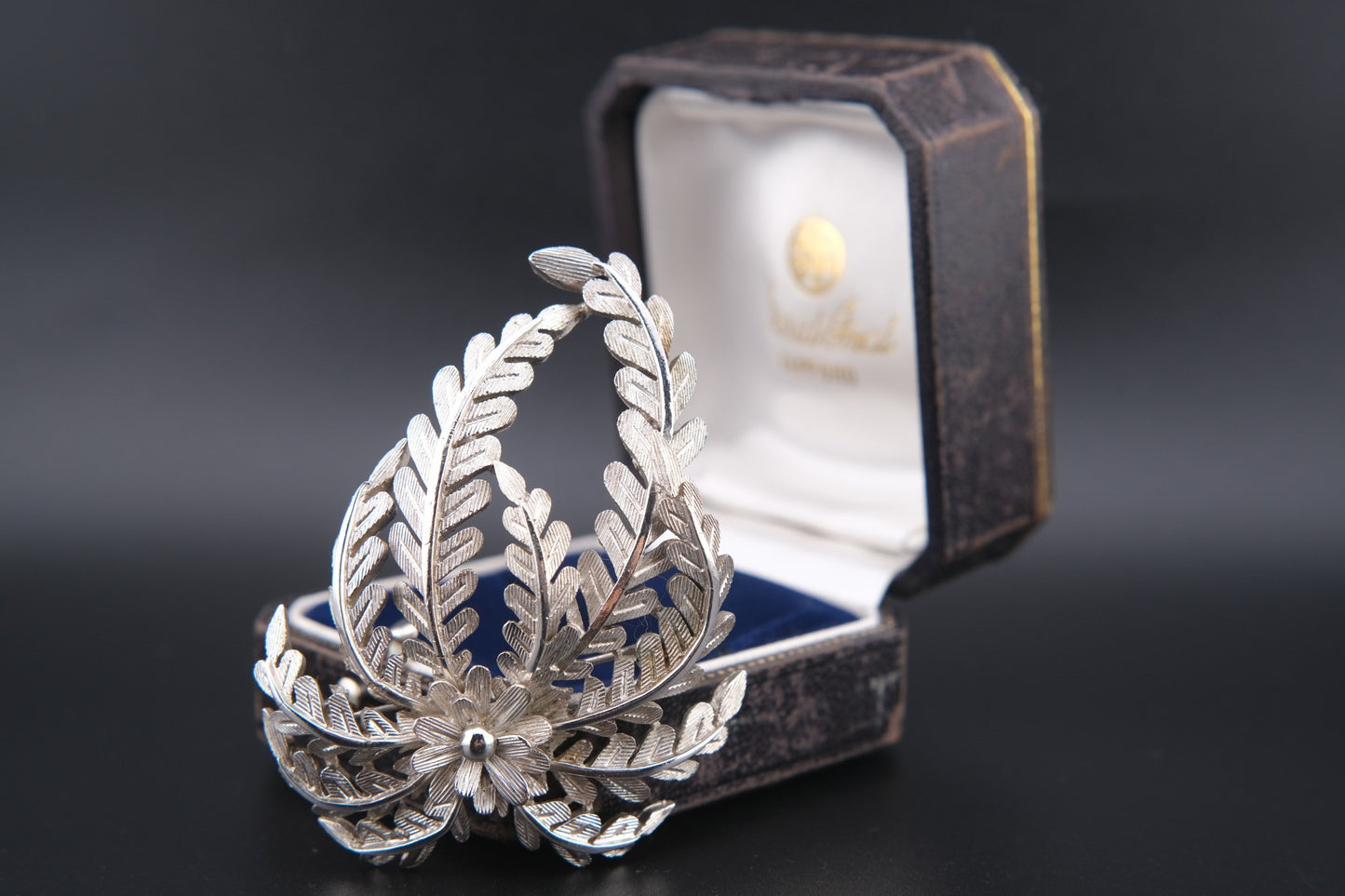 Vintage Crown Trifari Silver-Tone Leaf Spray Brooch