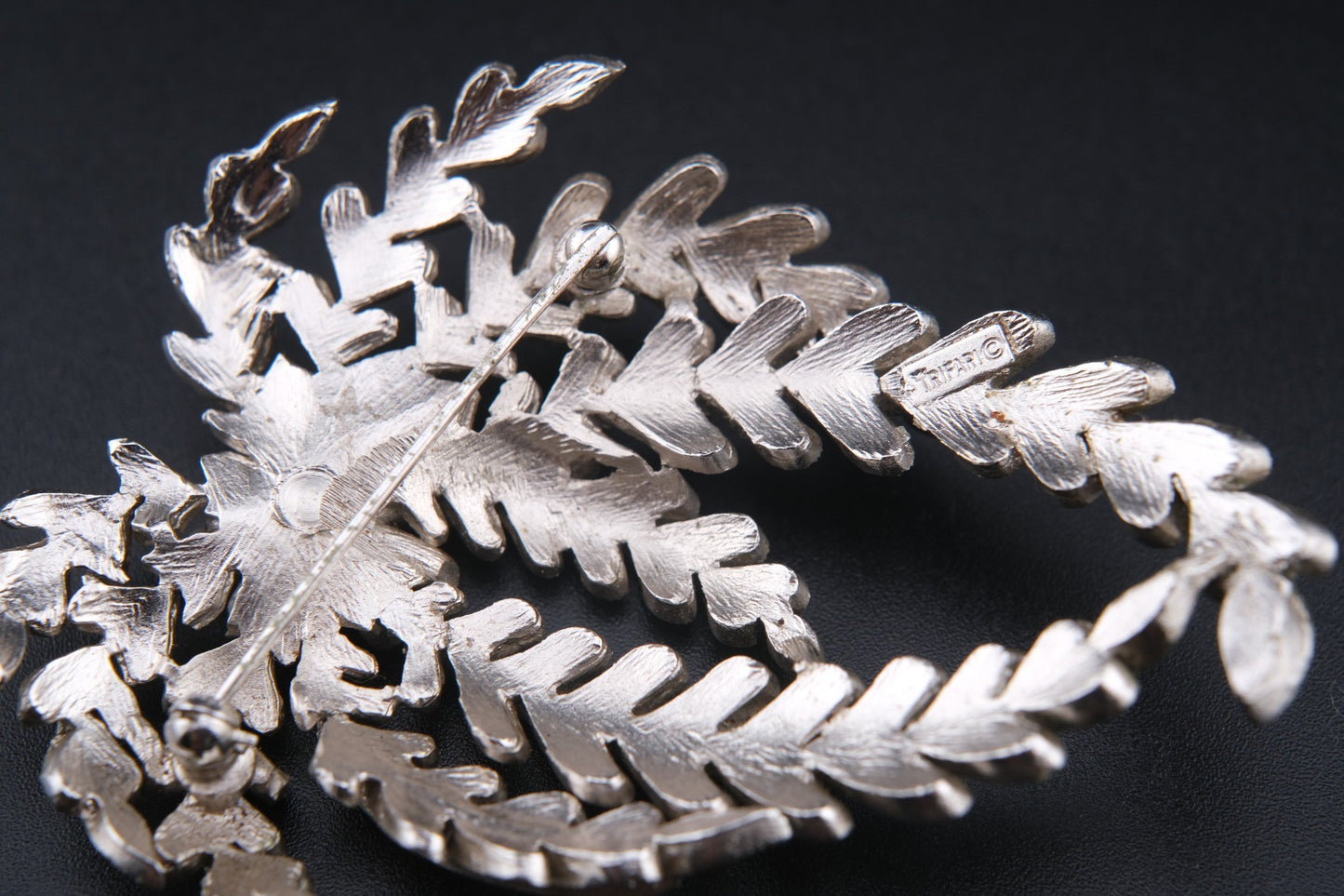 Vintage Crown Trifari Silver-Tone Leaf Spray Brooch