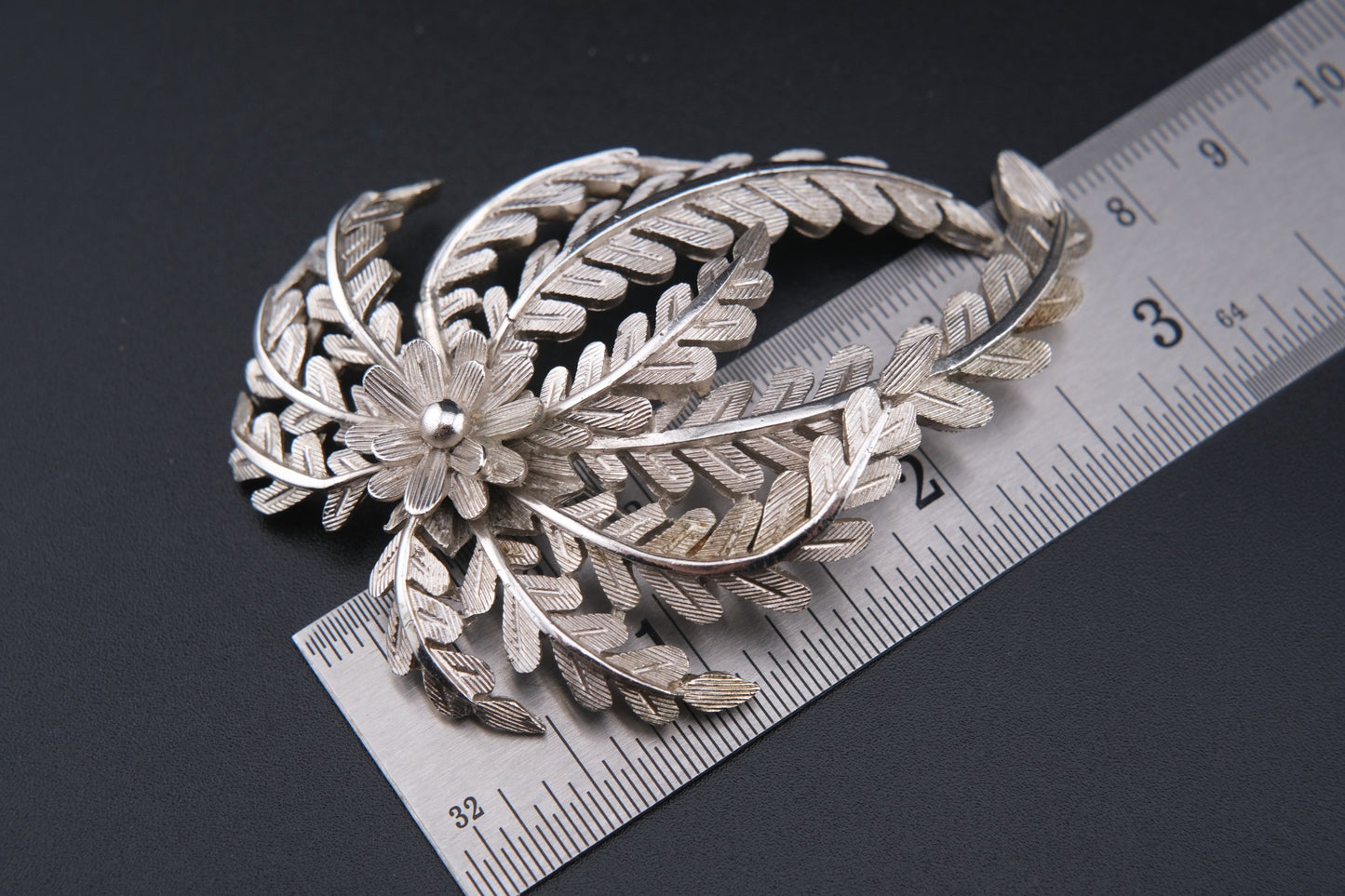 Vintage Crown Trifari Silver-Tone Leaf Spray Brooch