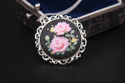 Vintage Toshikane Cornelia Rose Pendant Necklace in Sterling Silver with Replacement Chain