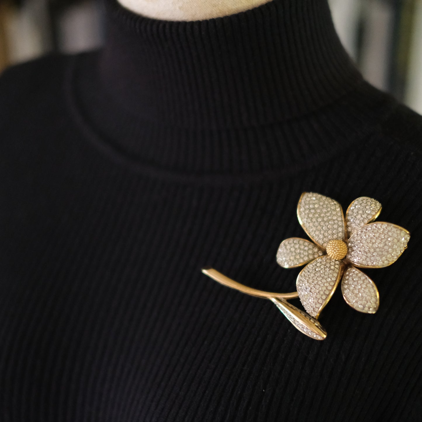 Vintage Nettie Rosenstein Pave Crystal Flower Brooch