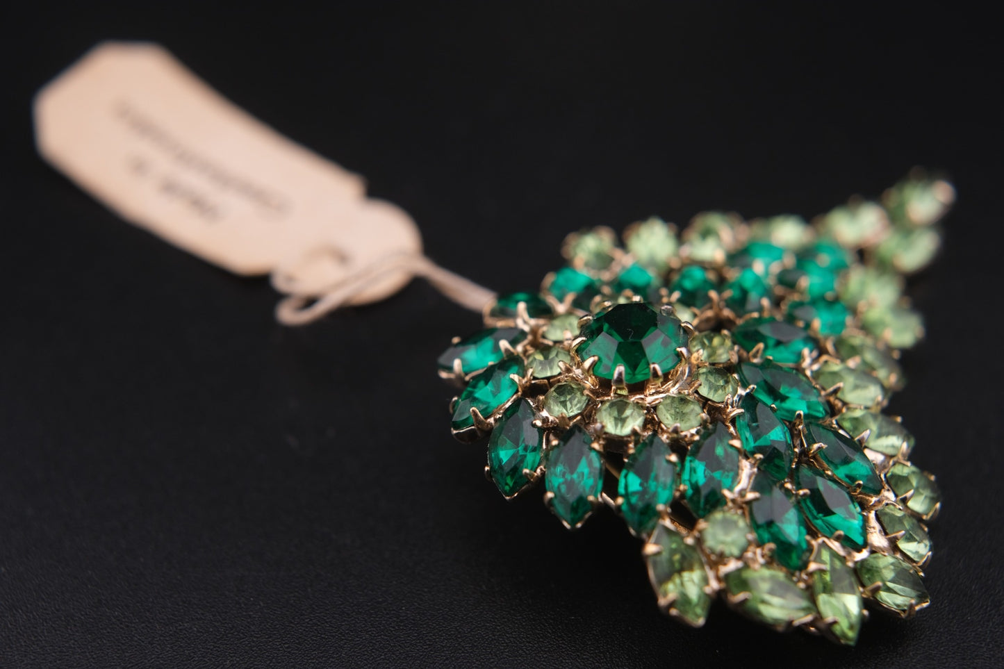Vintage Czechoslovakian Green Rhinestone Cascade Brooch
