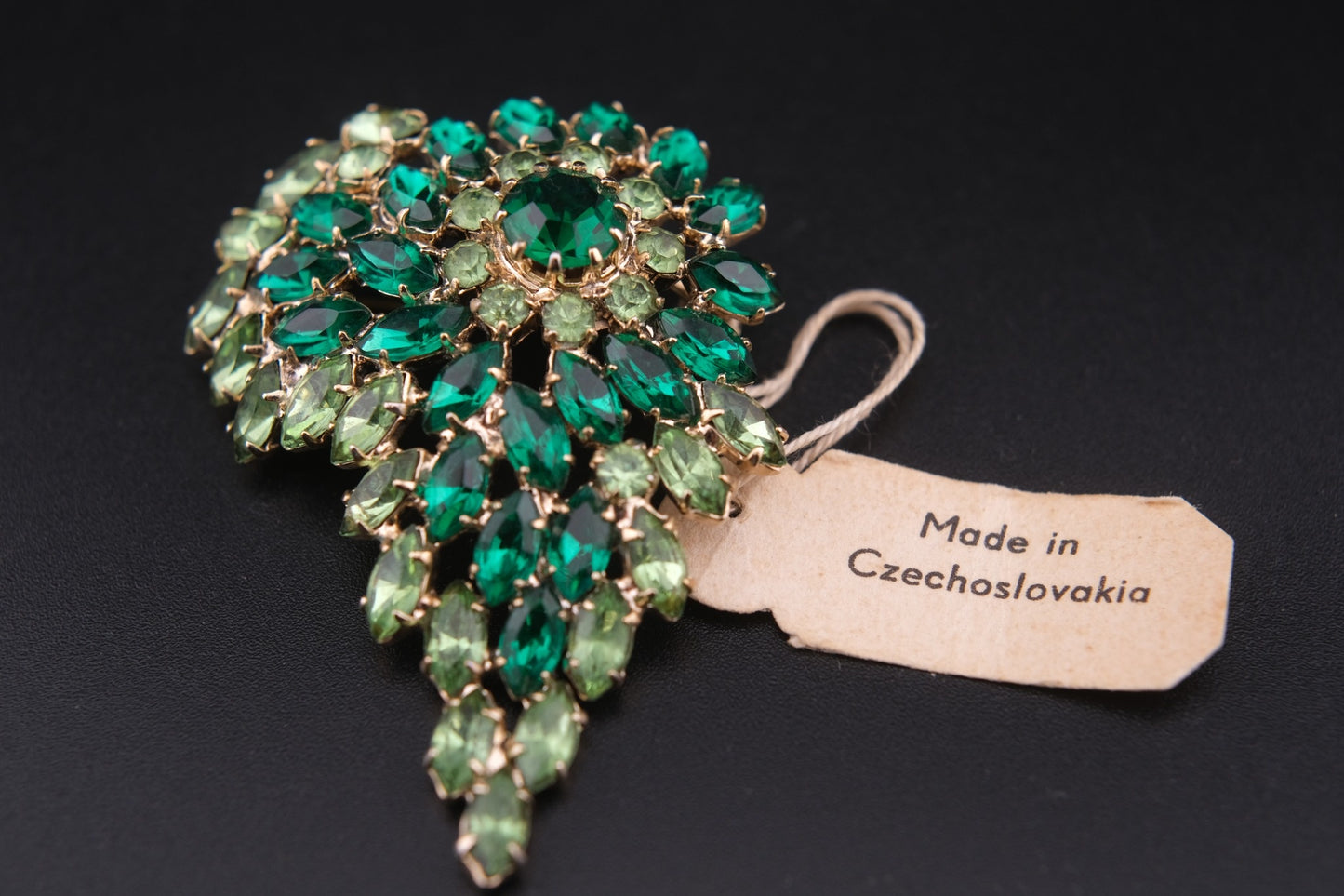 Vintage Czechoslovakian Green Rhinestone Cascade Brooch