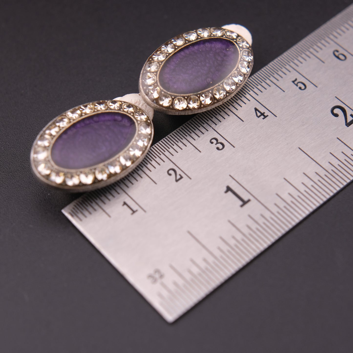 ❤️ Pierre Bex Purple Enamel & Crystal Oval Clip-On Earrings