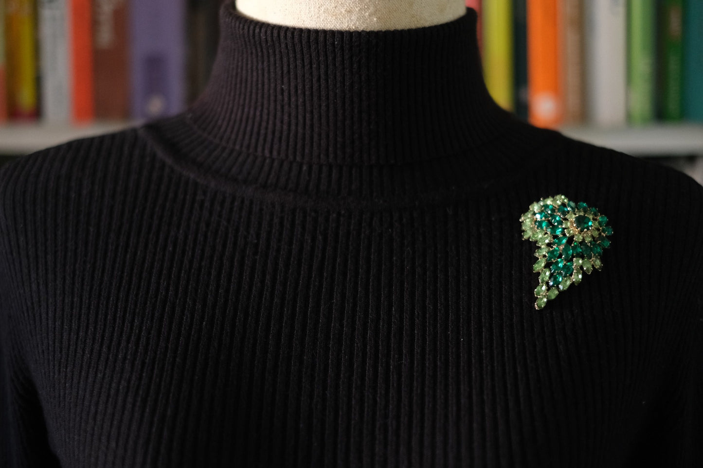 Vintage Czechoslovakian Green Rhinestone Cascade Brooch