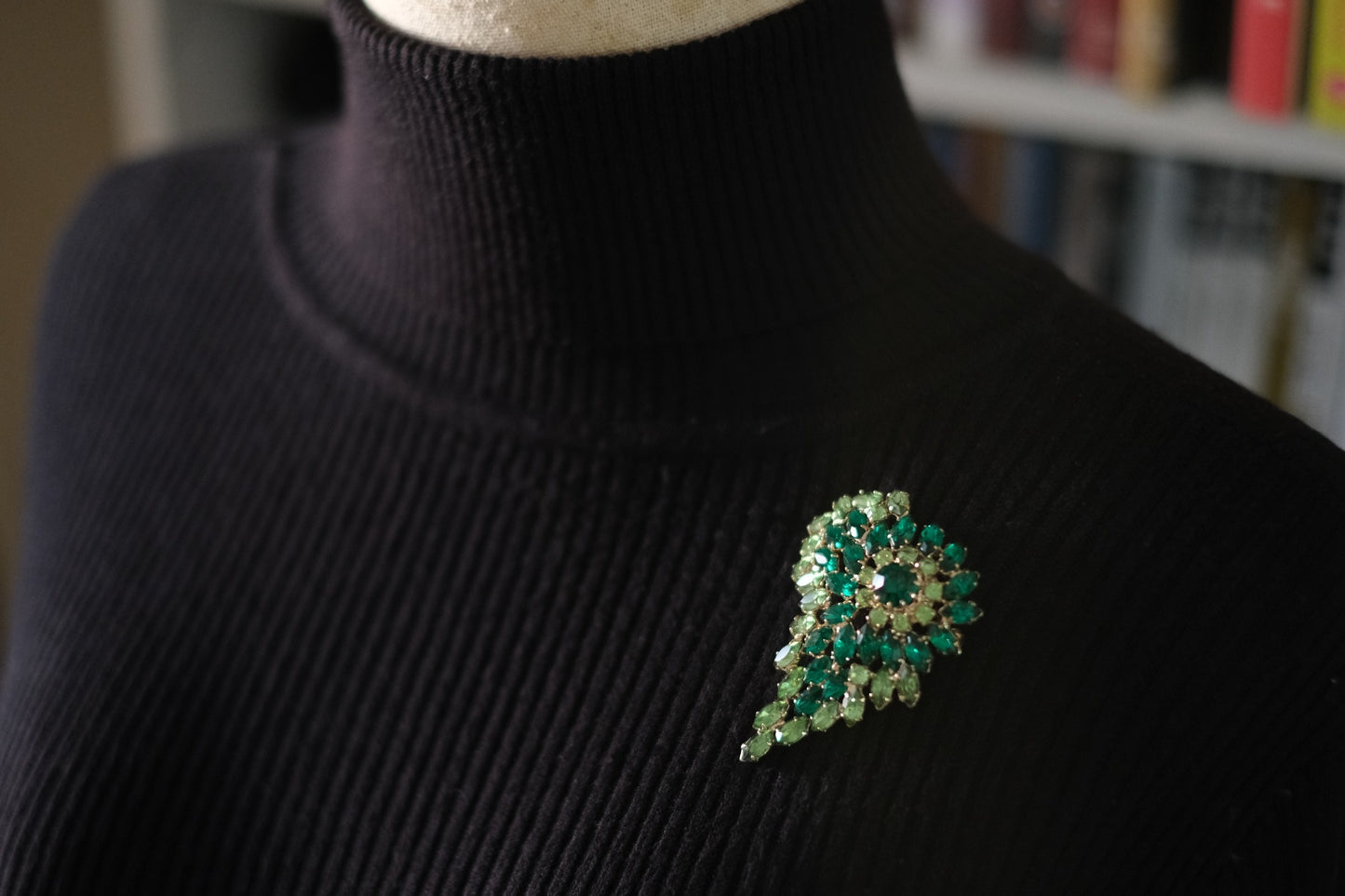 Vintage Czechoslovakian Green Rhinestone Cascade Brooch
