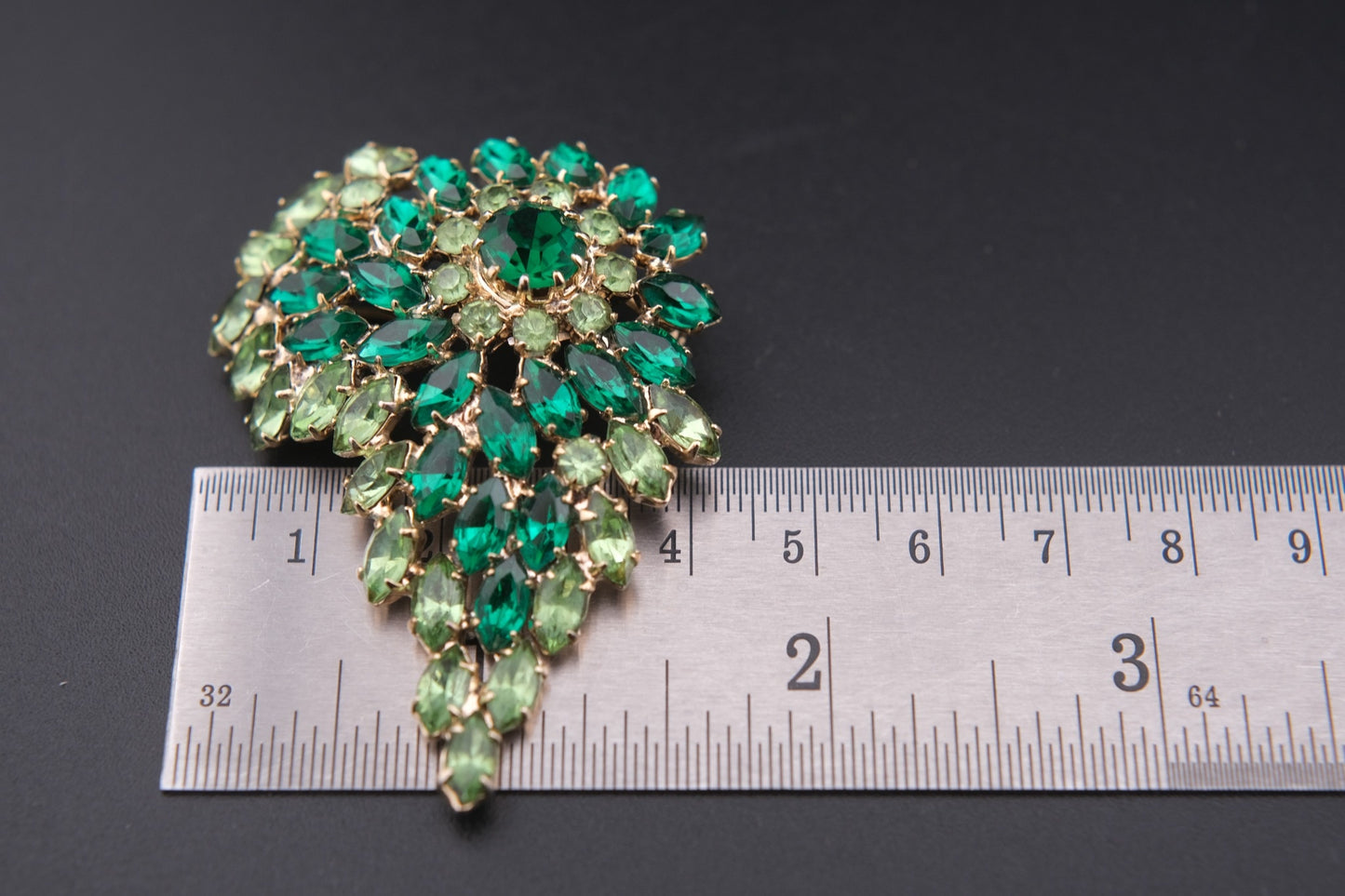 Vintage Czechoslovakian Green Rhinestone Cascade Brooch
