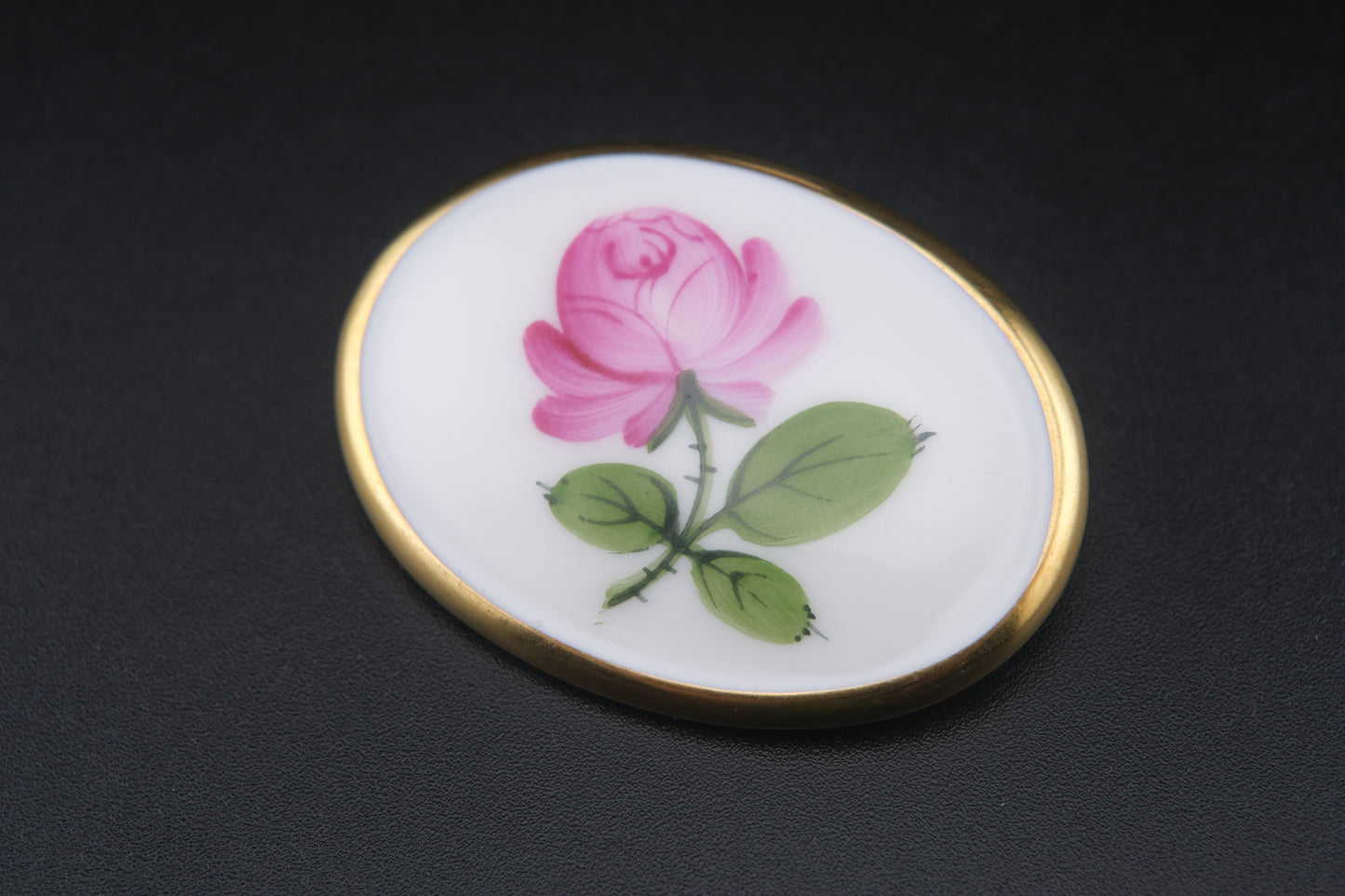 Vintage Augarten Wien Porcelain Rose Brooch – Hand-Painted Floral Oval Pin