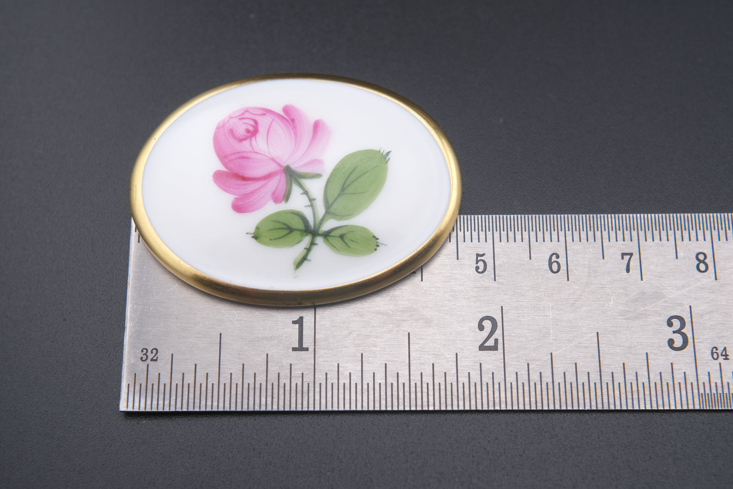 Vintage Augarten Wien Porcelain Rose Brooch – Hand-Painted Floral Oval Pin