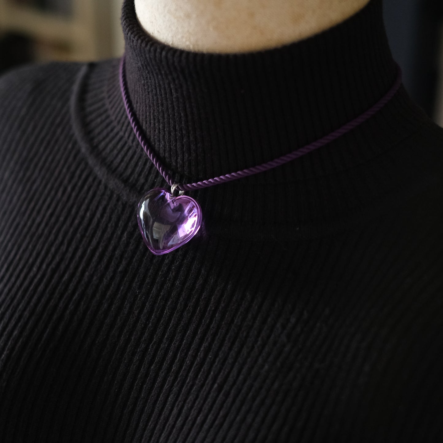 ❤️ Baccarat Crystal Heart Pendant Necklace – Purple Crystal on Cord