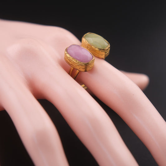 ❤️ Vintage Brass Sculptural Adjustable Ring with Dual Semi-Translucent Stones
