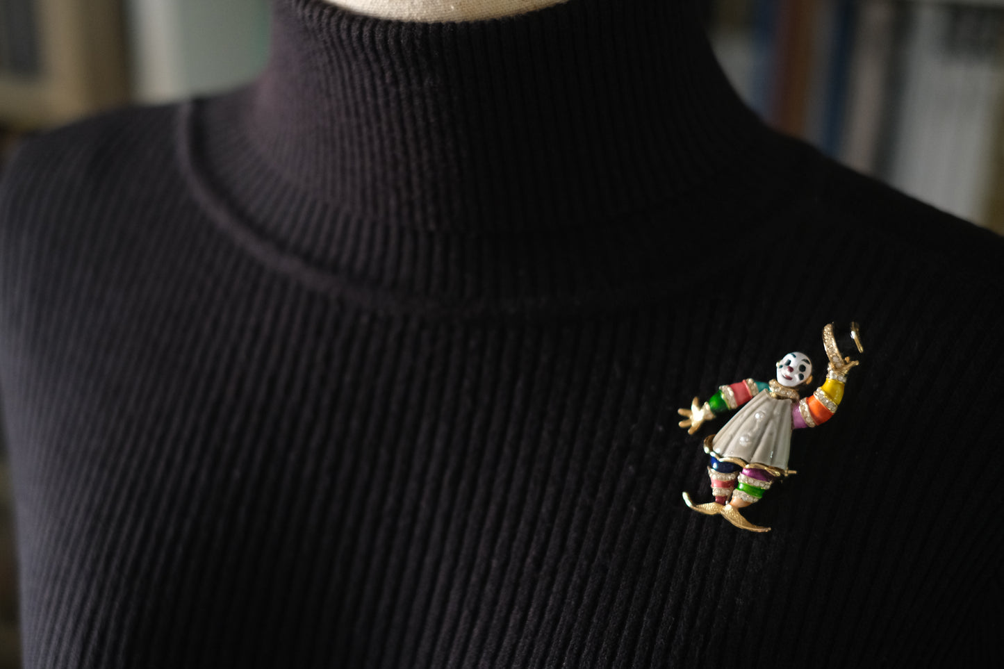 Vintage Clown Brooch – Attributed to Hattie Carnegie – Enamel & Rhinestone – Made in England