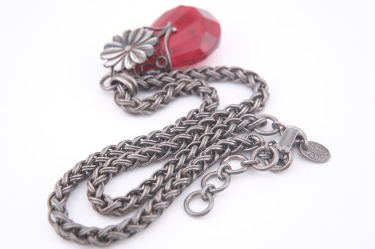 Vintage Jean-Louis Blin Paris Red Glass Pendant Necklace | Mother of Pearl Flower