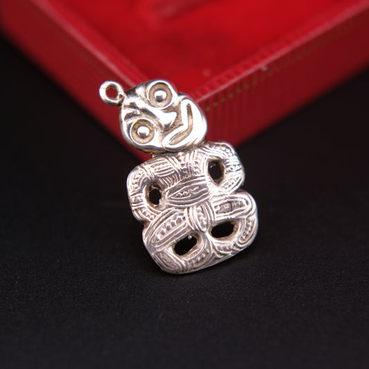 Vintage Sterling Silver Maori Tiki Pendant – Handcrafted Tribal Symbol of Protection