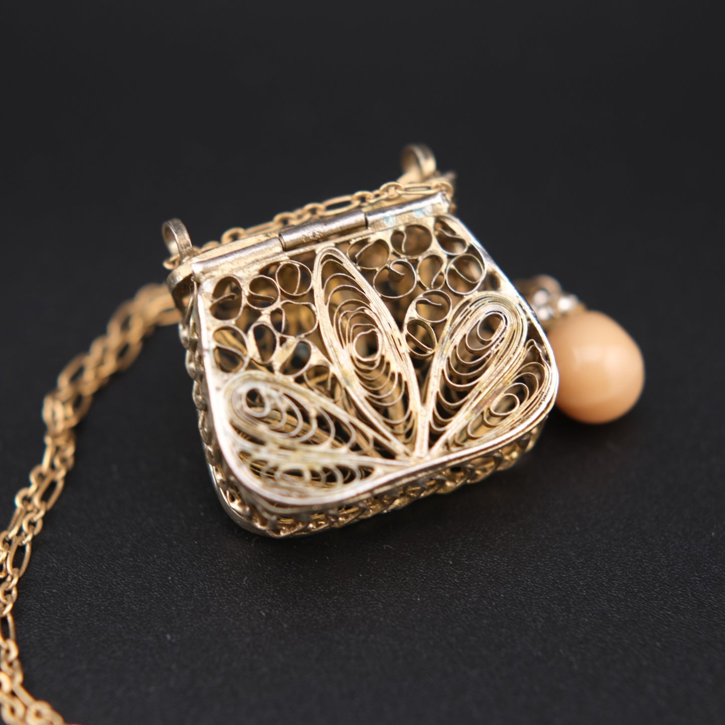 Vintage Junco Paris Filigree Purse Pendant Necklace