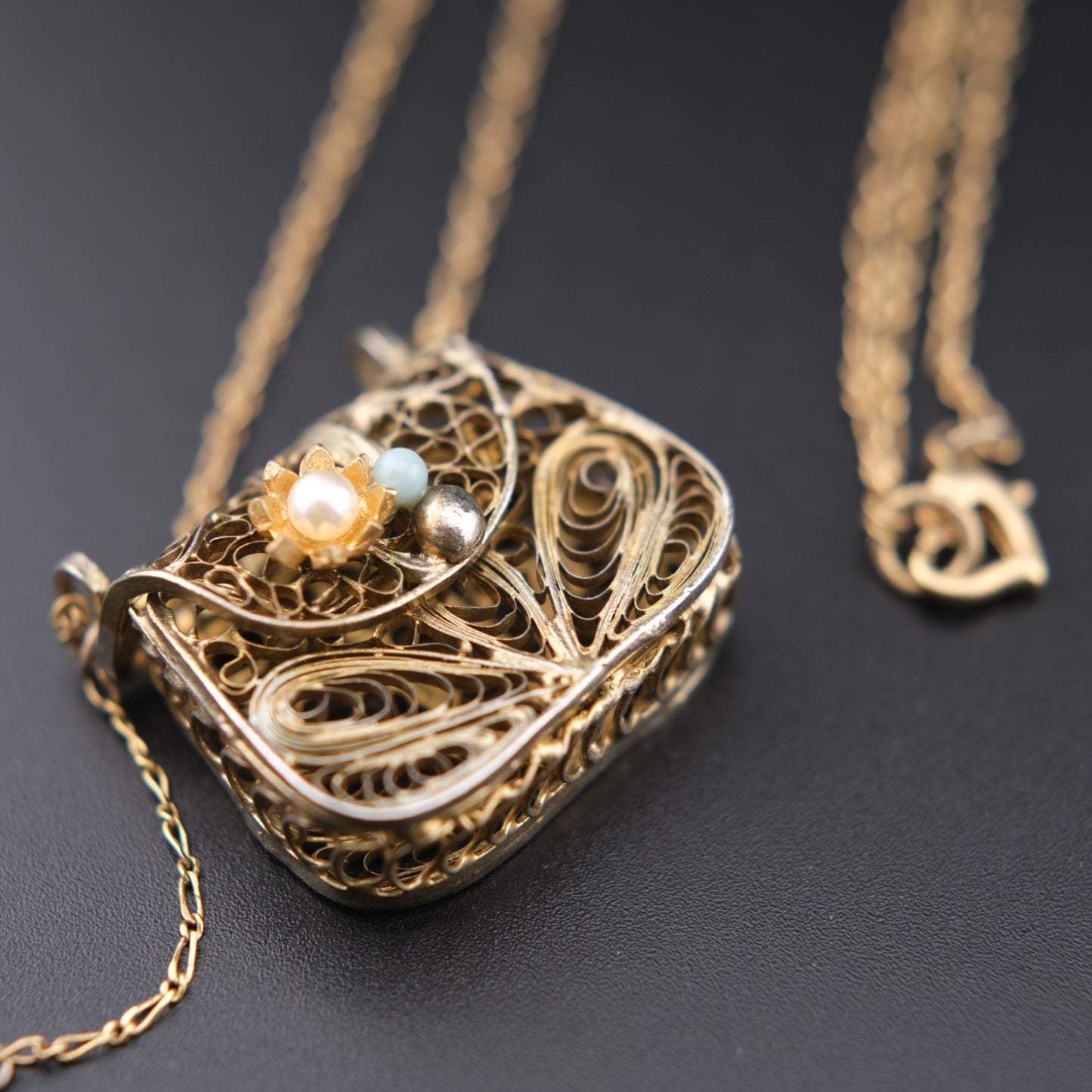 Vintage Junco Paris Filigree Purse Pendant Necklace