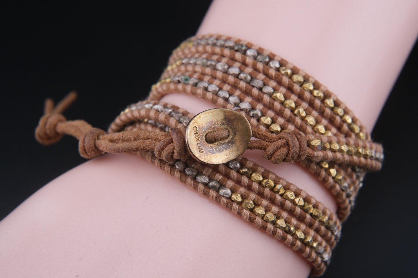 Chan Luu Wrap Bracelet – Tan Leather with Gold & Silver-Tone Beads