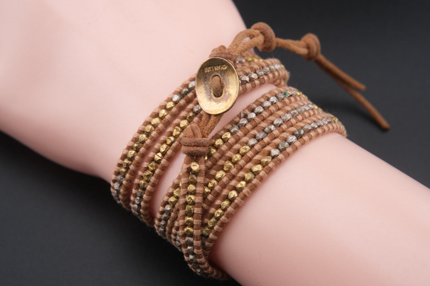 Chan Luu Wrap Bracelet – Tan Leather with Gold & Silver-Tone Beads