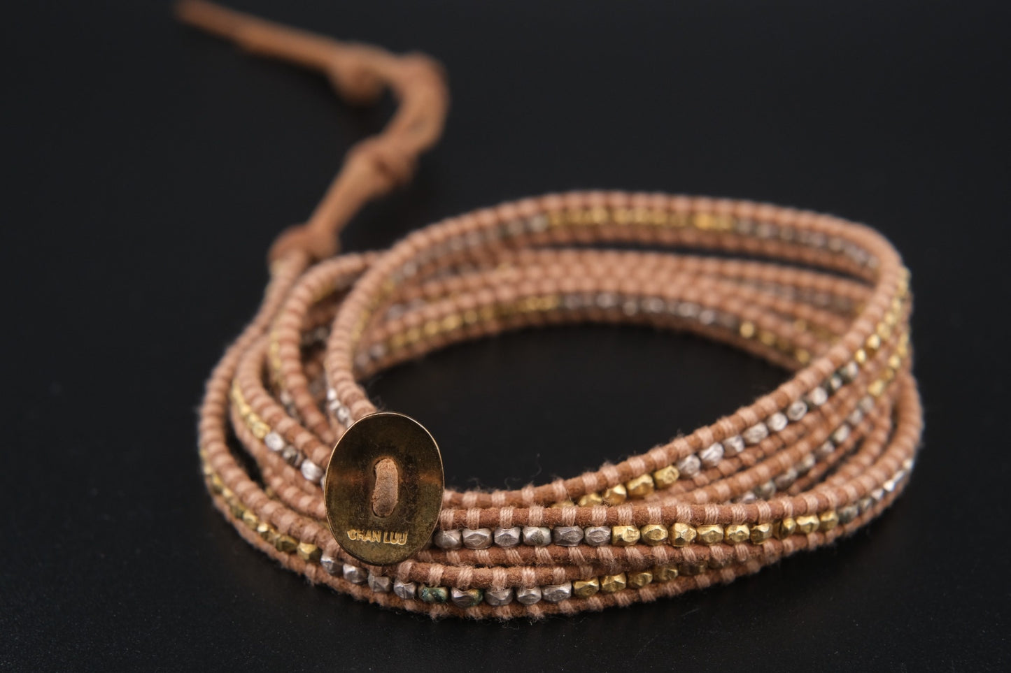 Chan Luu Wrap Bracelet – Tan Leather with Gold & Silver-Tone Beads