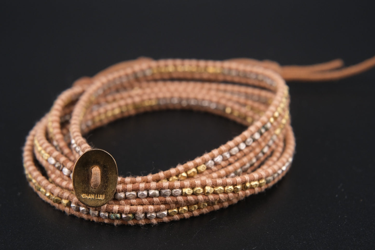 Chan Luu Wrap Bracelet – Tan Leather with Gold & Silver-Tone Beads